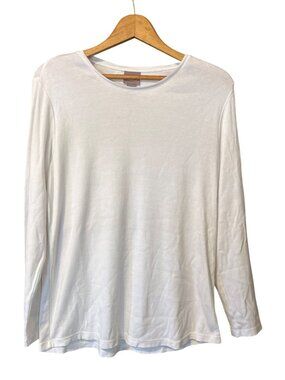 Chicos Womens 100% Cotton Pullover Crew Neck Long Sleeve T-shirt White Chicos 2